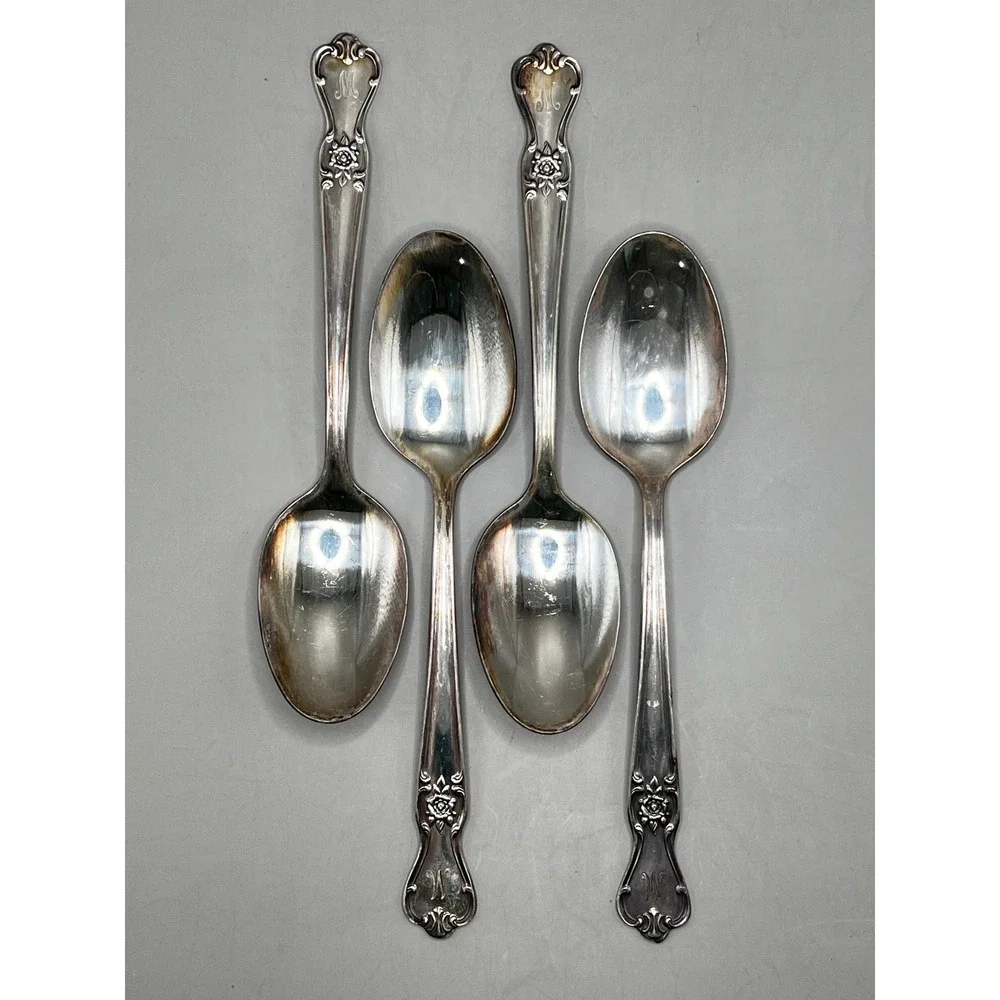 Old Company Plate Signature Rose Silver Plate Teaspoons Rose Monogram M Set of 4